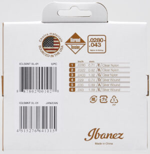 IBANEZ Saiten Set für 6 String Normal Tension .0280/.0322/.0403/.029/.035/.043 Clear Nylon / Silverplated Wound